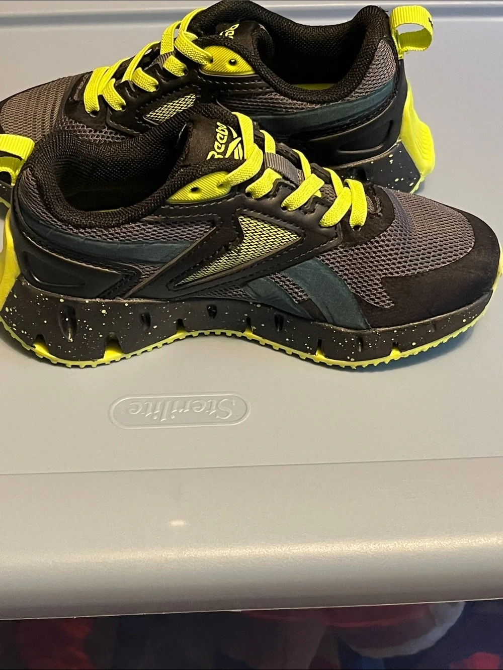 Reebok Kids Black and Neon Yellow Athletic Sneakers